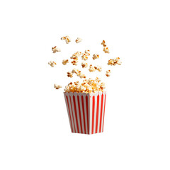 Tasty popcorn in a red white striped box isolated on a transparent background