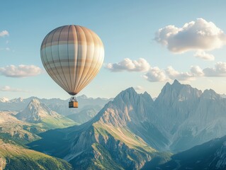 Fototapeta premium Hot Air Balloon Soaring Over Majestic Mountains at Sunrise