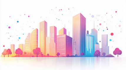 パステルトーンのカラフルな都市スカイライン