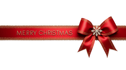 red ribbon bow with merry christmas lettering on transparent background, mockup holiday bow for decoration