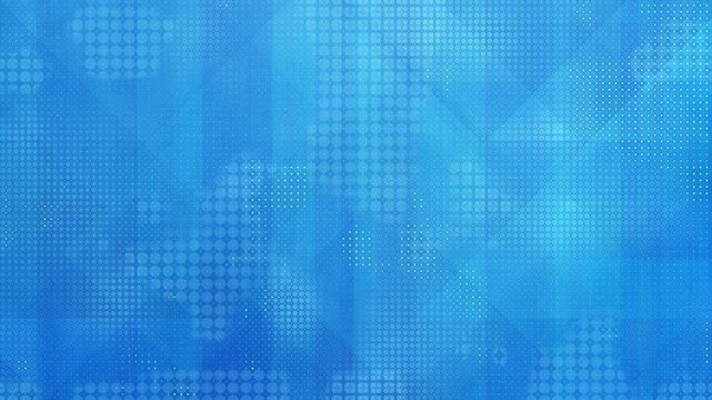 Abstract blue background with grid of shifting dots and transparent overlapping elements in motion