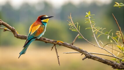 Brightly colored bird perched on a branch with copy space celebrating national bird day