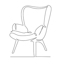One continuous single drawing line art flat doodle armchair, fittings, design, comfortable, luxury,...