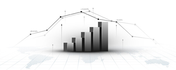 Financial data analysis graph and stock market on white background illustration