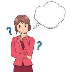 Young business woman thinking with thought bubble