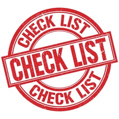 CHECK LIST written word on red stamp sign