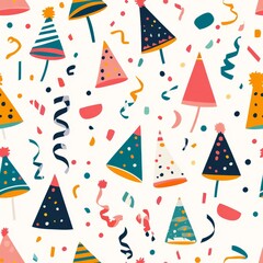 Colorful Party Hats and Confetti Pattern Design
