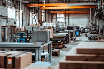 Industrial workspace with machines and equipment in a manufacturing facility