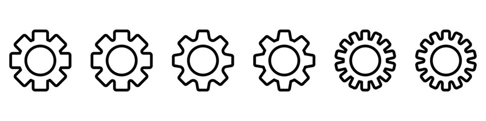 Gear set. Black gear wheel icons on white background.