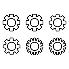 Gear set. Black gear wheel icons on white background.