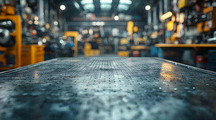 Factory Workshop: Metal Table, Industrial Machines, Heavy Industry Close-Up