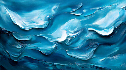Obraz premium Ocean Waves Abstract Painting: Blue Hues, Textured Canvas, Impasto Style
