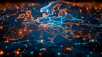 Fototapeta premium Europe's Digital Network: Connecting Cities, Illuminating Progress