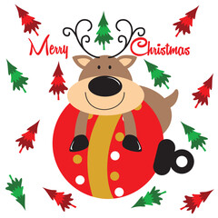 cute reindeer for christmas card, gift bag or box design