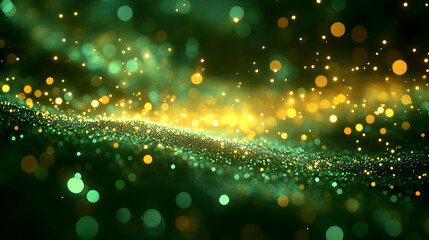Emerald & Gold Glitter: Shimmering Particles Dance Abstractly