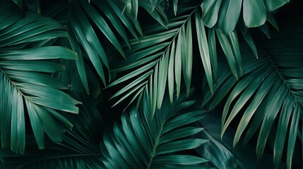 Fototapeta premium Close-up of tropical palm leaf texture, showcasing vibrant green details 