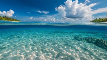 Fototapeta premium Tropical blue ocean with white sand underwater. very beautiful scenery. with the blue sky