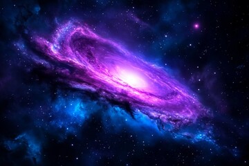 Fototapeta premium Vibrant Purple and Blue Spiral Galaxy with Bright Core and Cosmic Dust in Deep Space