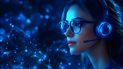 Exploring Digital Networks: Woman with Headset Navigates Virtual Worlds