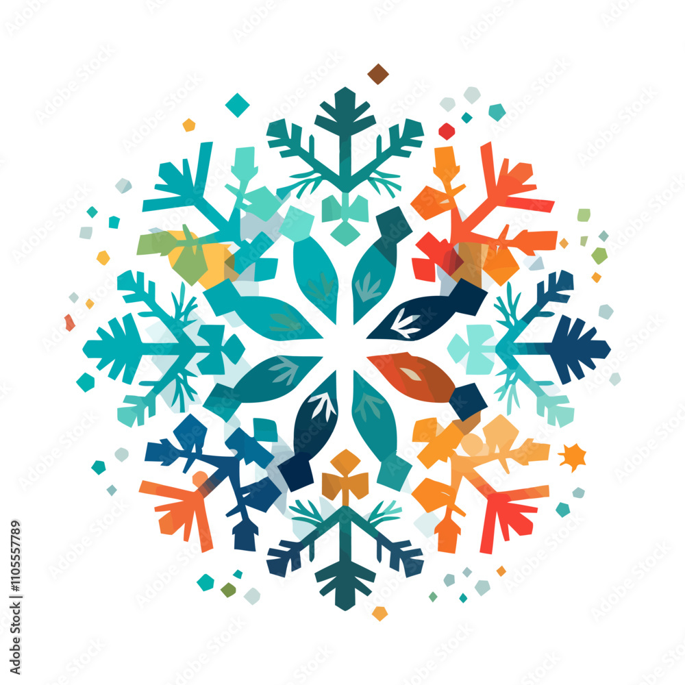 Wall mural snowflake icon. abstract multicolored snowflake on white background. vector illustration