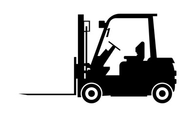 Black forklift truck vector icon on white background