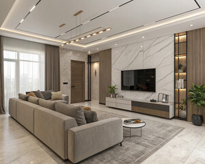 Beautiful Living Room,Modern scandinavian living room interior - 3d render,Modern Living Room Interior Design