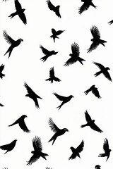 Fototapeta premium Black Silhouettes of Birds on White Background