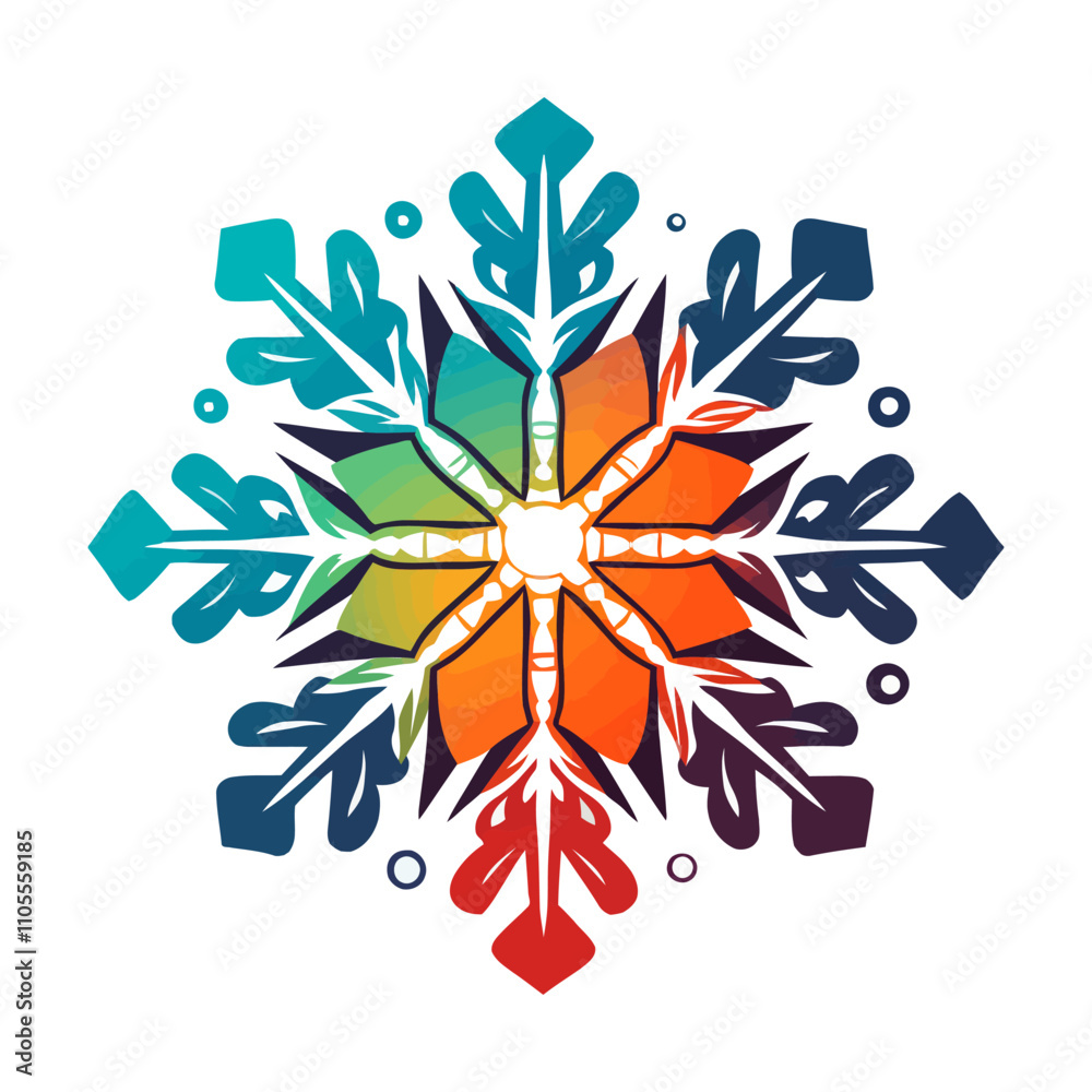 Sticker snowflake icon. abstract multicolored snowflake on white background. vector illustration