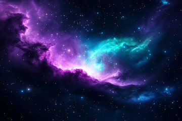 Vibrant Purple and Teal Nebula in Deep Space with Bright Stars and Cosmic Dust