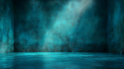 Teal Room: Grungy Concrete Walls, Empty Space, Dramatic Lighting