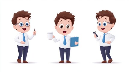 Fototapeta premium Cheerful Cartoon Character Engaged in Office Activities and Tasks