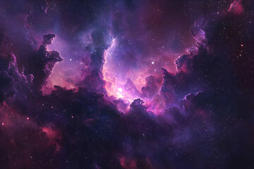 Obraz premium An amazing nebula, in shades of purple and red, against a starry sky and cosmic background.