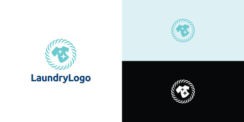 Laundry logo design. Simple laundry illustration logo with t-shirt and hanger symbol.