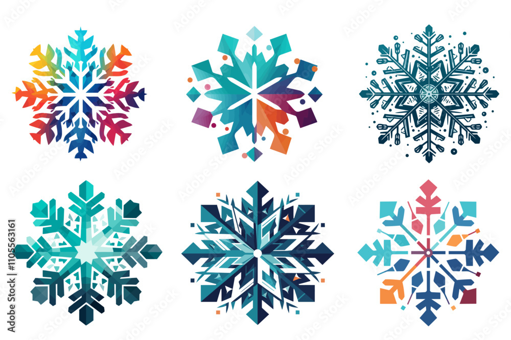 Canvas Prints snowflake icon. collection of abstract multicolored snowflakes on white background. vector illustrat