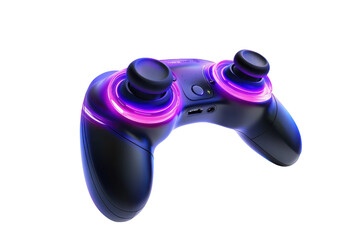 A sleek gaming controller with vibrant purple lighting, designed for an immersive gaming experience.