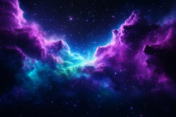 Vibrant Purple and Blue Nebula with Bright Stars and Cosmic Clouds in Deep Space