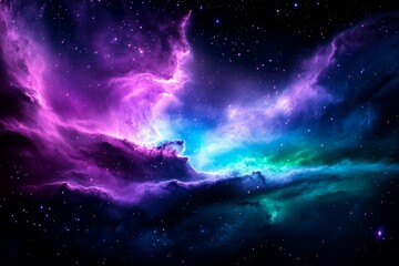 Stunning Purple and Blue Nebula in Deep Space with Bright Stars and Cosmic Clouds
