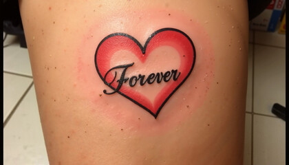 Heart tattoo with "Forever" lettering in the center for Valentine's Day concept