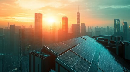Obraz premium Solar panels on a futuristic cityscape top view harnessing renewable power futuristic tone Complementary Color Scheme