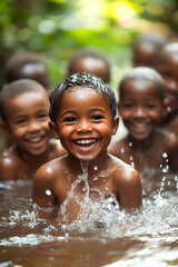 Obraz premium Joyful Children Playing in Water Photo
