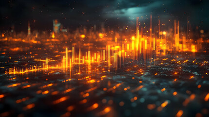 Naklejka premium Digital Cityscape: Data Visualization of Urban Growth & Technological Advancements