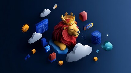 Fototapeta premium The King Lion of Cloud Computing: A Reign of Digital Innovation