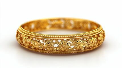 Ornate Gold Bangle with Floral Design