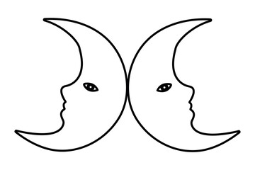 Moon continuous one line art drawing of white background 