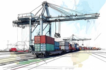 sketch image of Transport and  Logistic concept. Loading Industry in Port