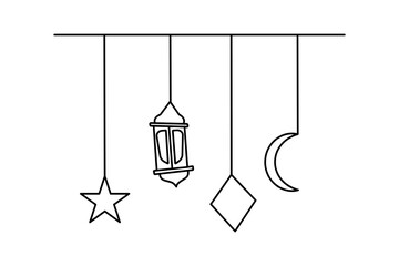 Moon continuous one line art drawing of isolated outline vector illustration
