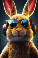 Cool Bunny in Headphones 3D Illustration