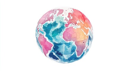 Transparent Earth showing maritime routes flat design front view navigation theme cartoon drawing colored pastel