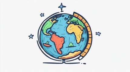Transparent Earth showing maritime routes flat design front view navigation theme cartoon drawing colored pastel
