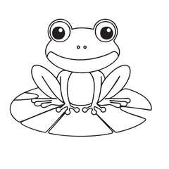 Realistic frog outline on a lily pad coloring page, perfect for kids' art projects and nature learning